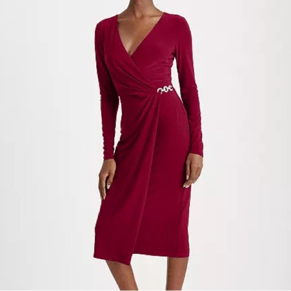 Elegant Ralph Lauren Burgundy Wrap Dress with chain